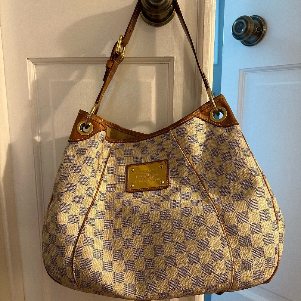 LOUIS VUITTON Galliera PM Shoulder Bag Damier Azur Leather